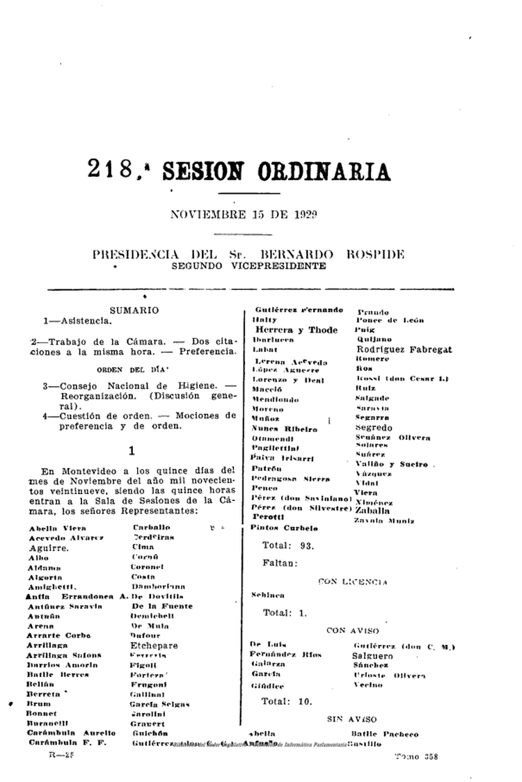 DIARIO DE SESIONES DE LA CAMARA DE REPRESENTANTES del 15/11/1929